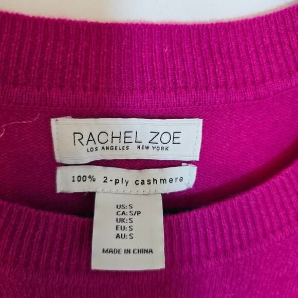 Rachel Zoe 100% Cashmere Crewneck Sweater Size S Magenta Pullover Rib Hem 2-Ply - Picture 7 of 7